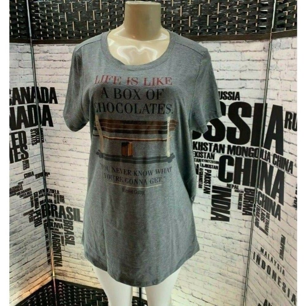 Torrid Plus 5 Gray Forrest Gump Life is Like Graphic Short Sleeve Tee